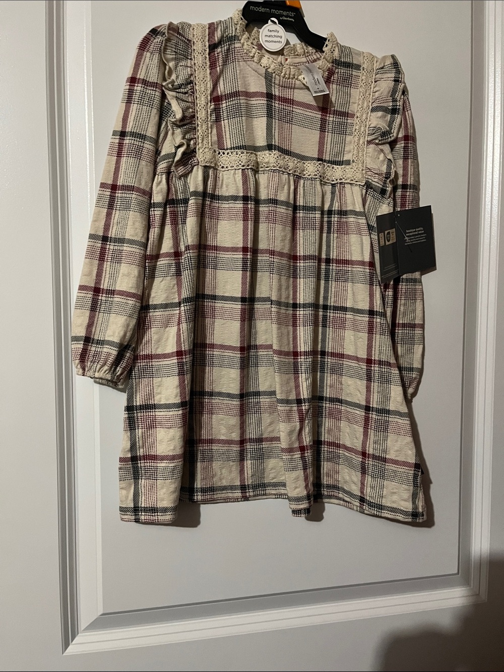Gerber Cream Plaid Ruffle-Trim Dress with Burgundy and Black Checks